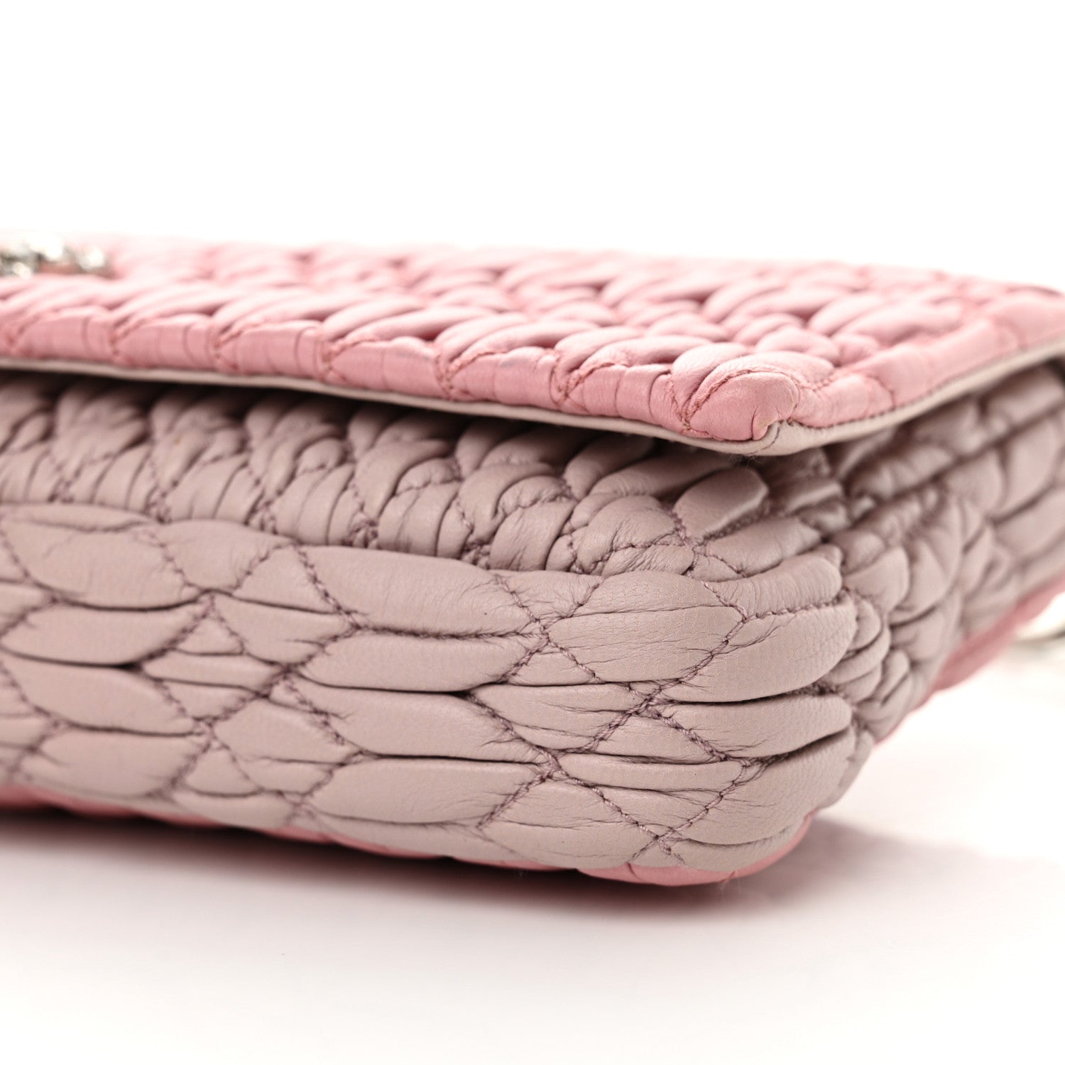 Miu Miu Nappa Matelasse Bi-Color Crystal Flap Clutch Rosa Mughetto 10 of 10