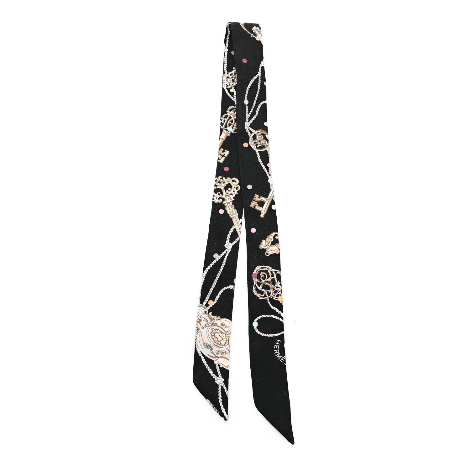 Hermes Silk Les Cles A Pois Doll Twilly Black Beige Rose 2 of 5