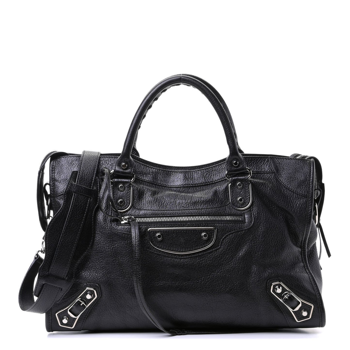 Chevre Silver Metallic Edge Hardware City Black