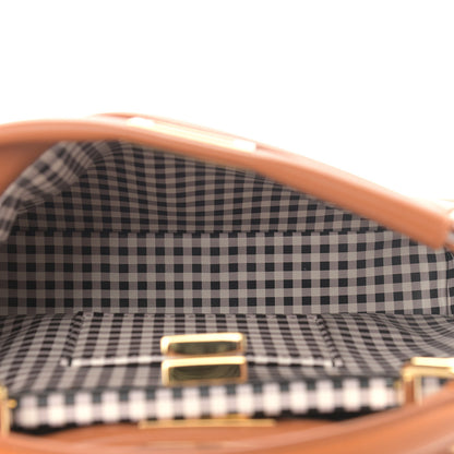 Fendi Nappa Vitello Century Gingham Embossed Mini Peekaboo Iconic Satchel Brandy White Black 8 of 12