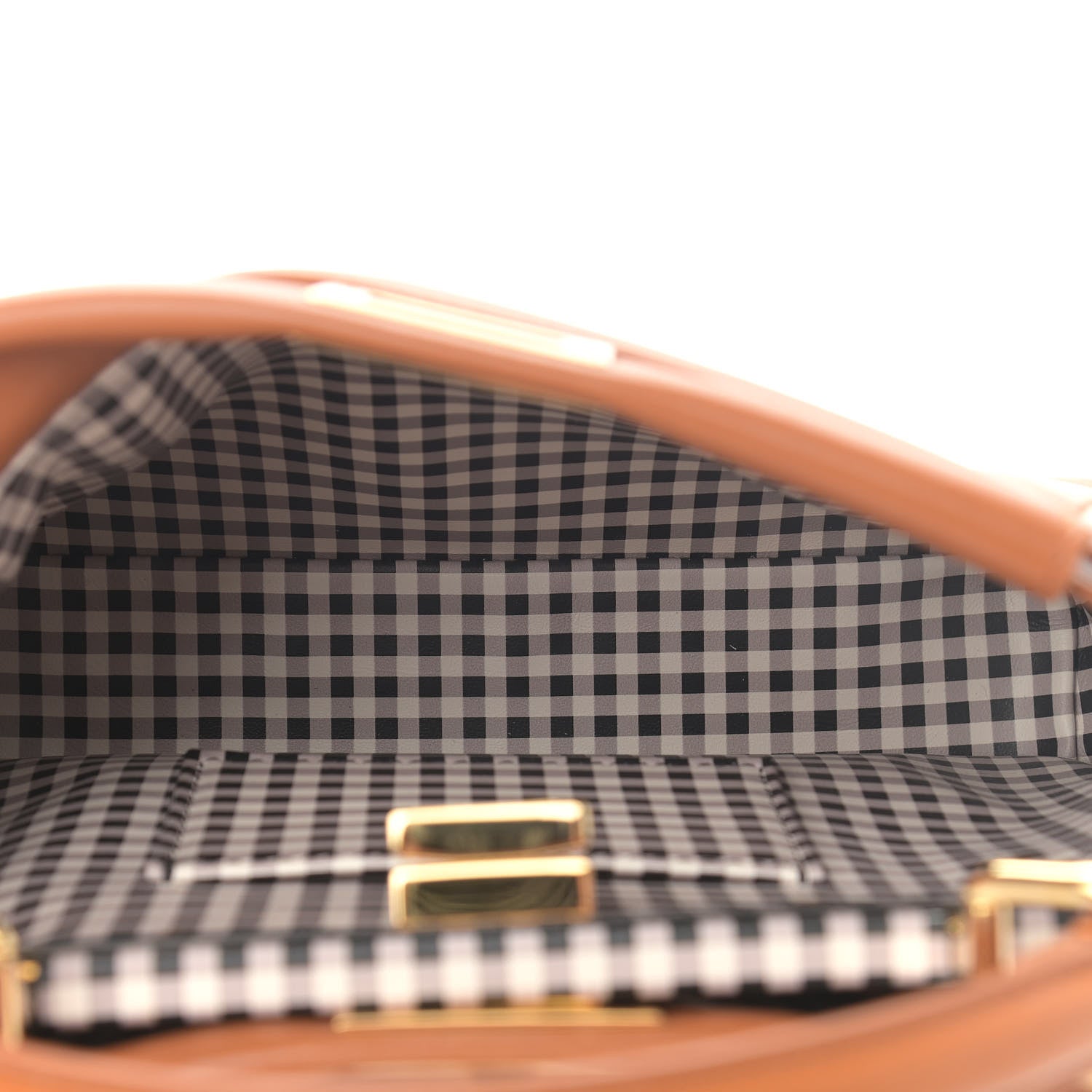 Fendi Nappa Vitello Century Gingham Embossed Mini Peekaboo Iconic Satchel Brandy White Black 8 of 12