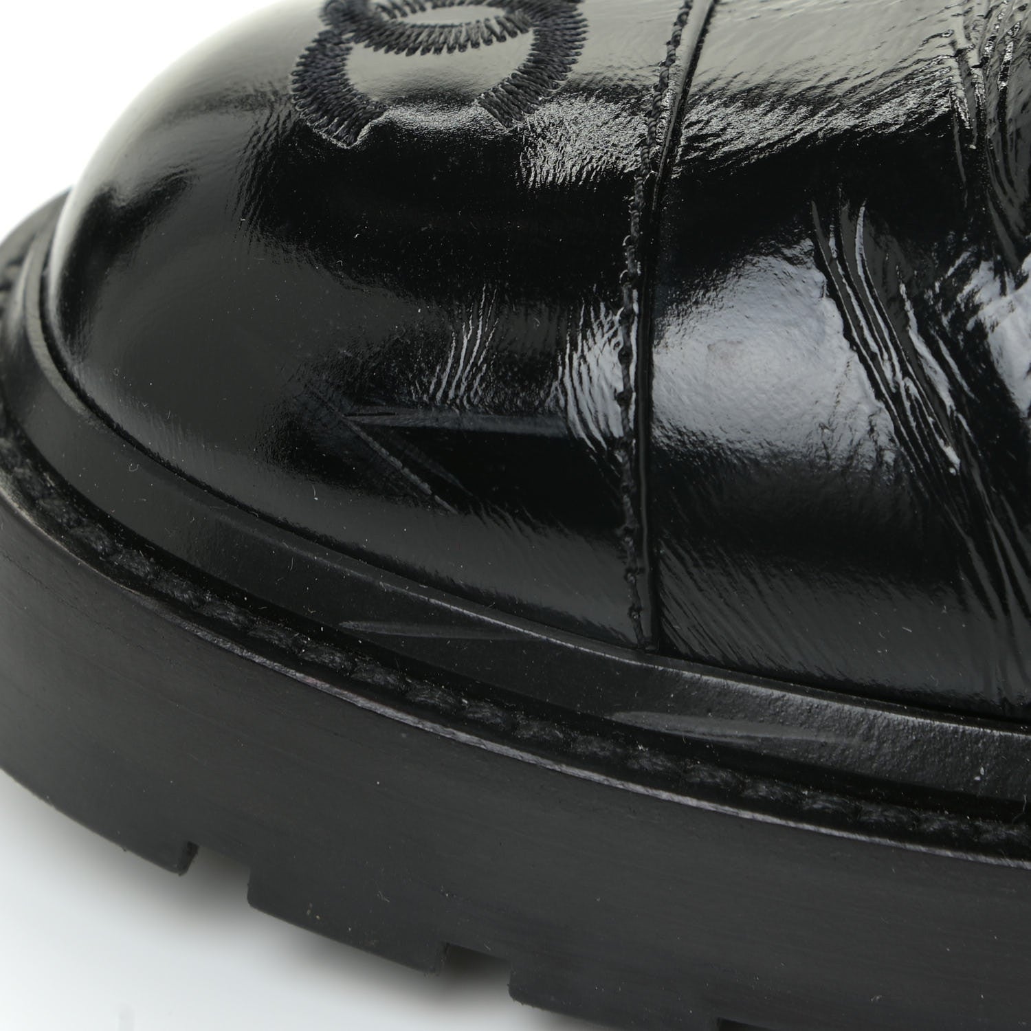 Chanel Shiny Calfskin Quilted Lace Up Combat Boots 38.5 Black 12 of 14