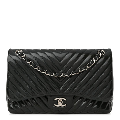 Chanel Patent Chevron Quilted Jumbo Double Flap Navy 1 of 18