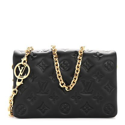 Louis Vuitton Lambskin Embossed Monogram Pochette Coussin Black 1 of 10