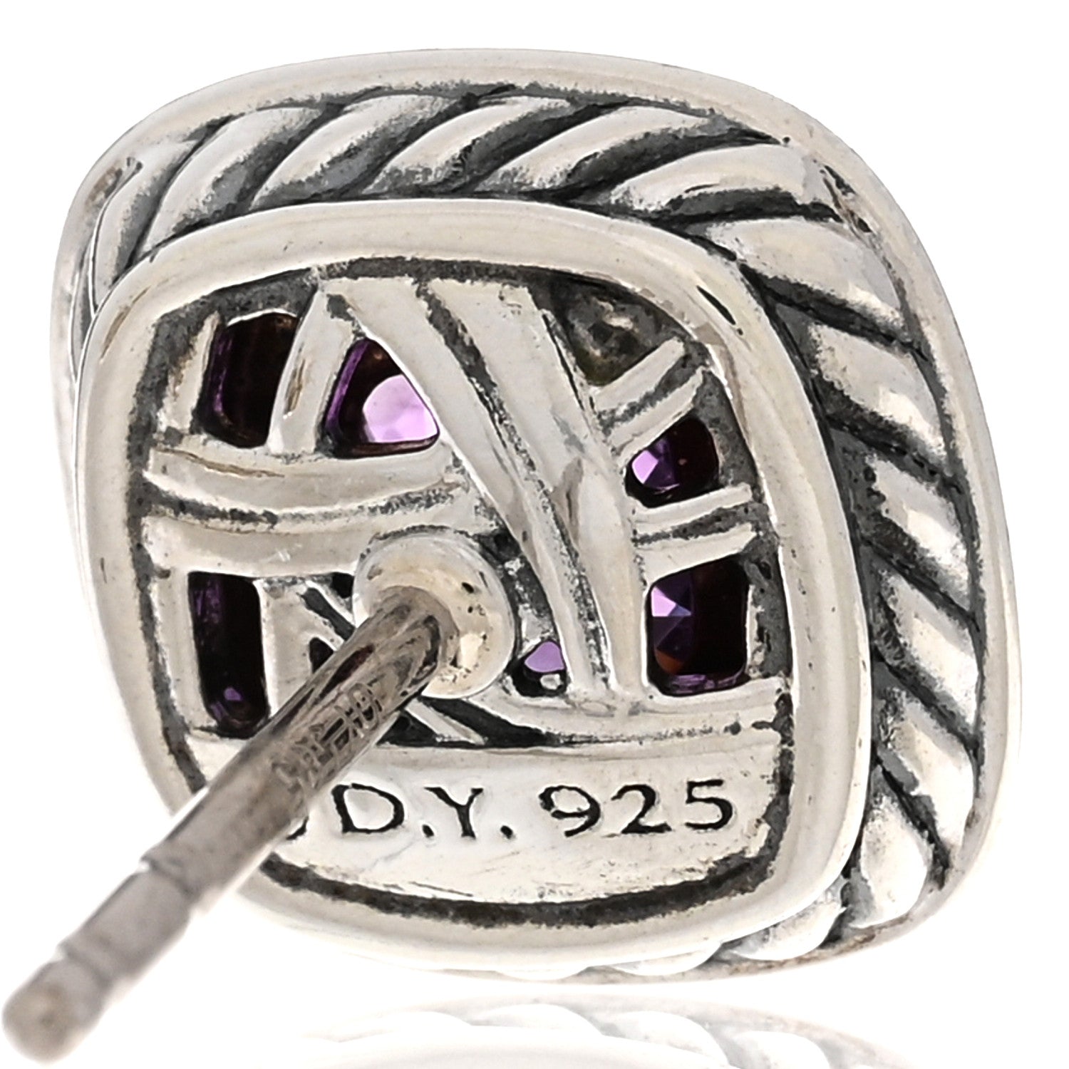 David Yurman Sterling Silver Diamond Amethyst 5mm Petite Albion Earrings 4 of 4