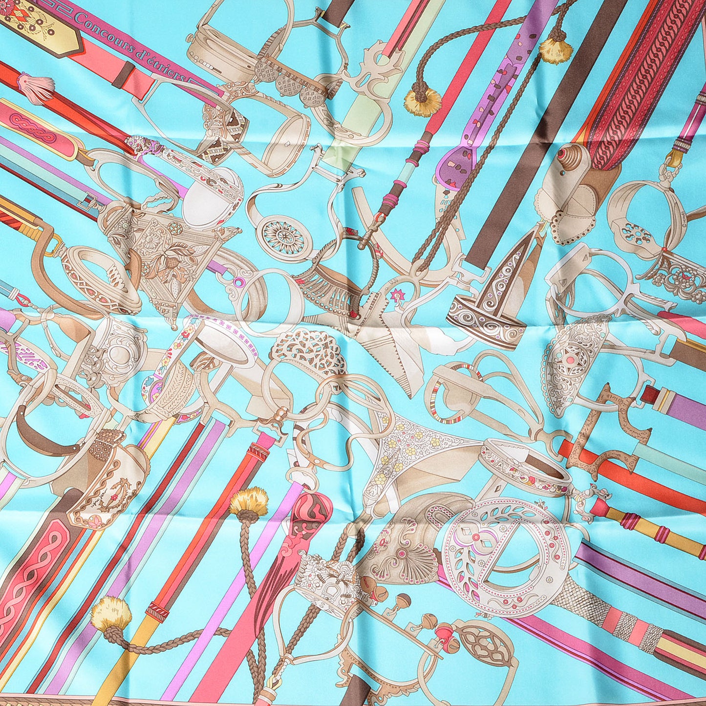 Silk Concours D'Etriers Scarf 90 Turquoise Clair Mauve Sable