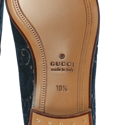 Gucci Velvet GG Monogram Horsebit Mens Jordaan Loafers 10.5 Blue Beige 6 of 8