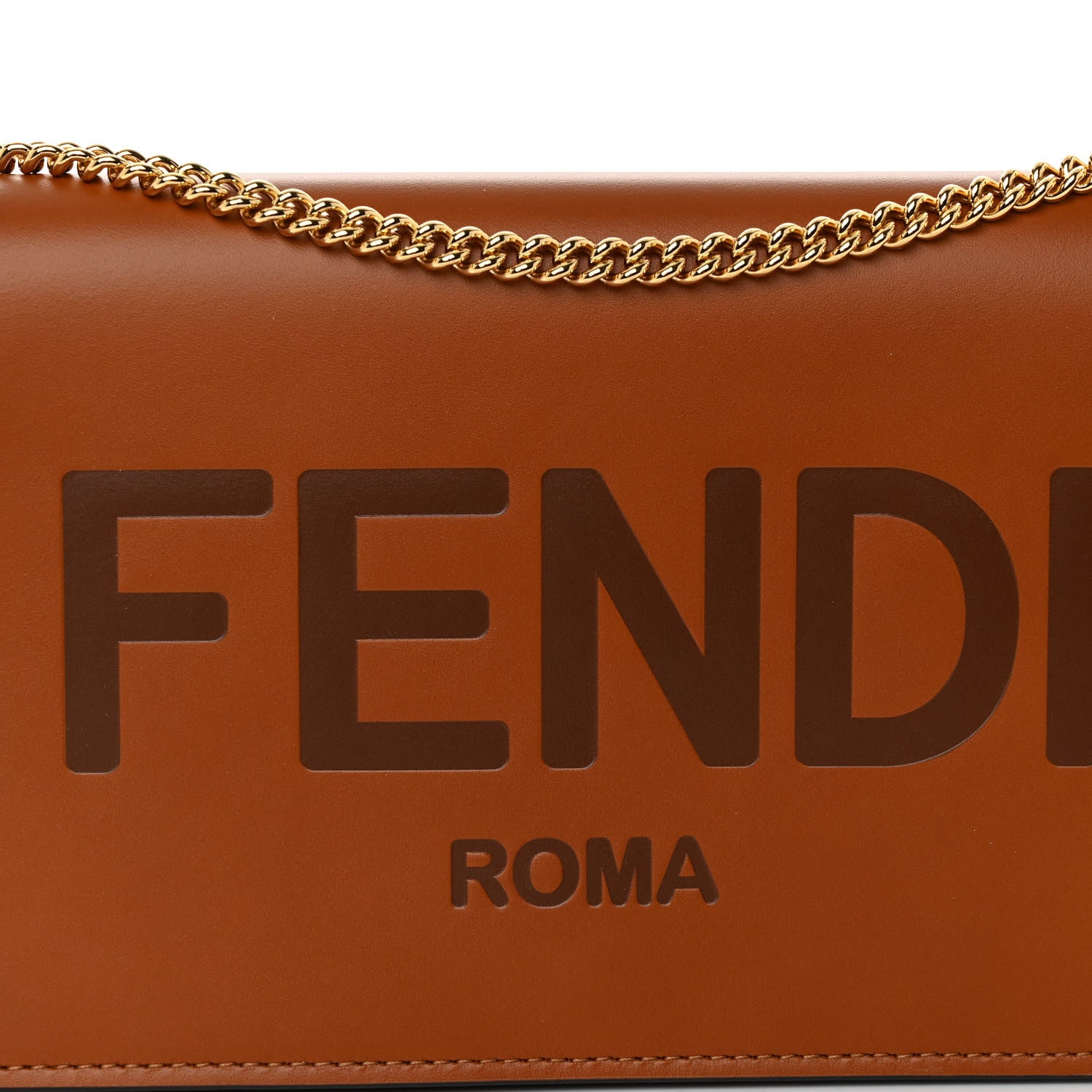 Fendi Vitello King Tamponato Logo Embossed Medium Wallet On Chain Cuoio 6 of 8