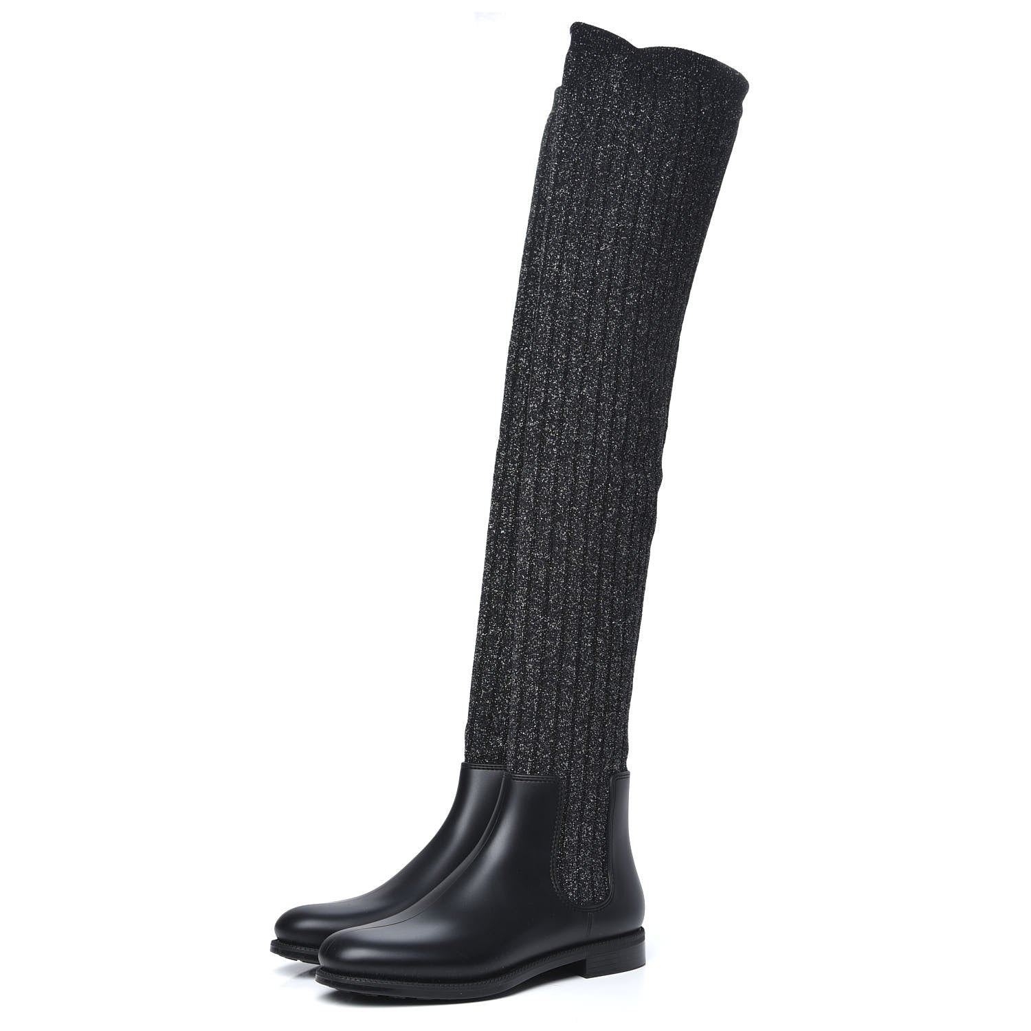 Givenchy Knit Rubber Storm Over The Knee Boots 40 Black Grey 3 of 6