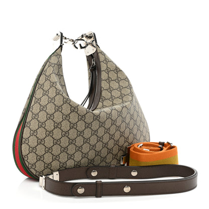 Gucci GG Supreme Monogram Textured Calfskin Web Large Attache Shoulder Bag Beige Ebony New Acero 3 of 8