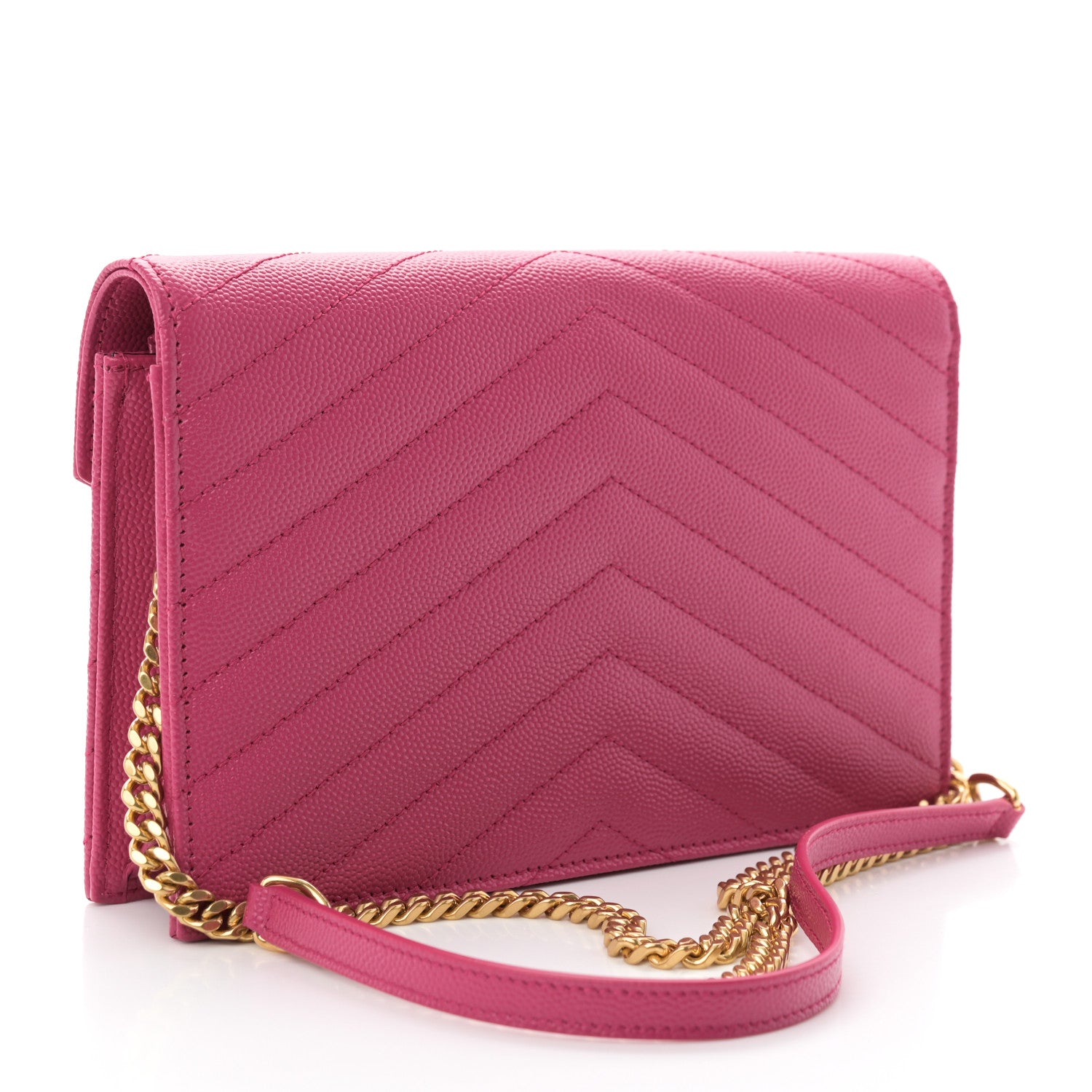 Saint Laurent Grain De Poudre Matelasse Chevron Monogram Envelope Chain Wallet Fresh Fuchsia 3 of 10