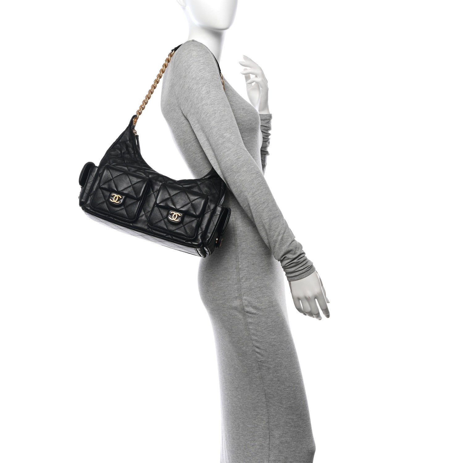 Chanel Shiny Lambskin Quilted Trendy Pockets Hobo Black 2 of 12