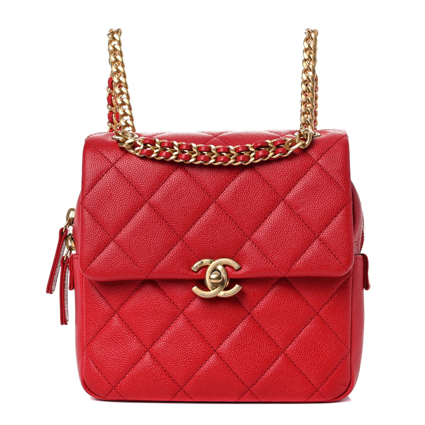 Shiny Caviar Quilted Chain Melody Backpack Red