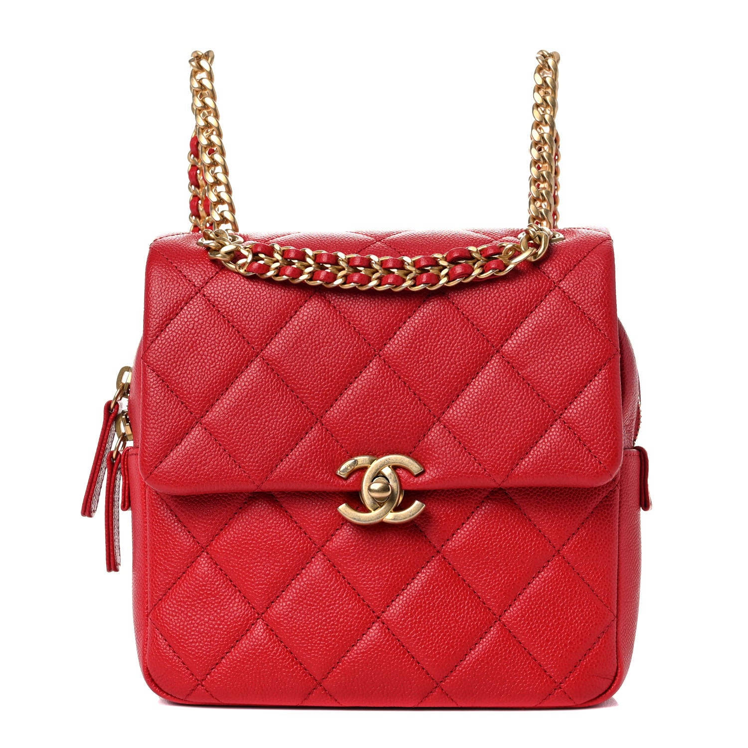 Chanel Shiny Caviar Quilted Chain Melody Backpack Red 1 of 9