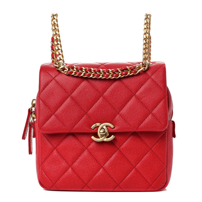 Chanel Shiny Caviar Quilted Chain Melody Backpack Red 1 of 9