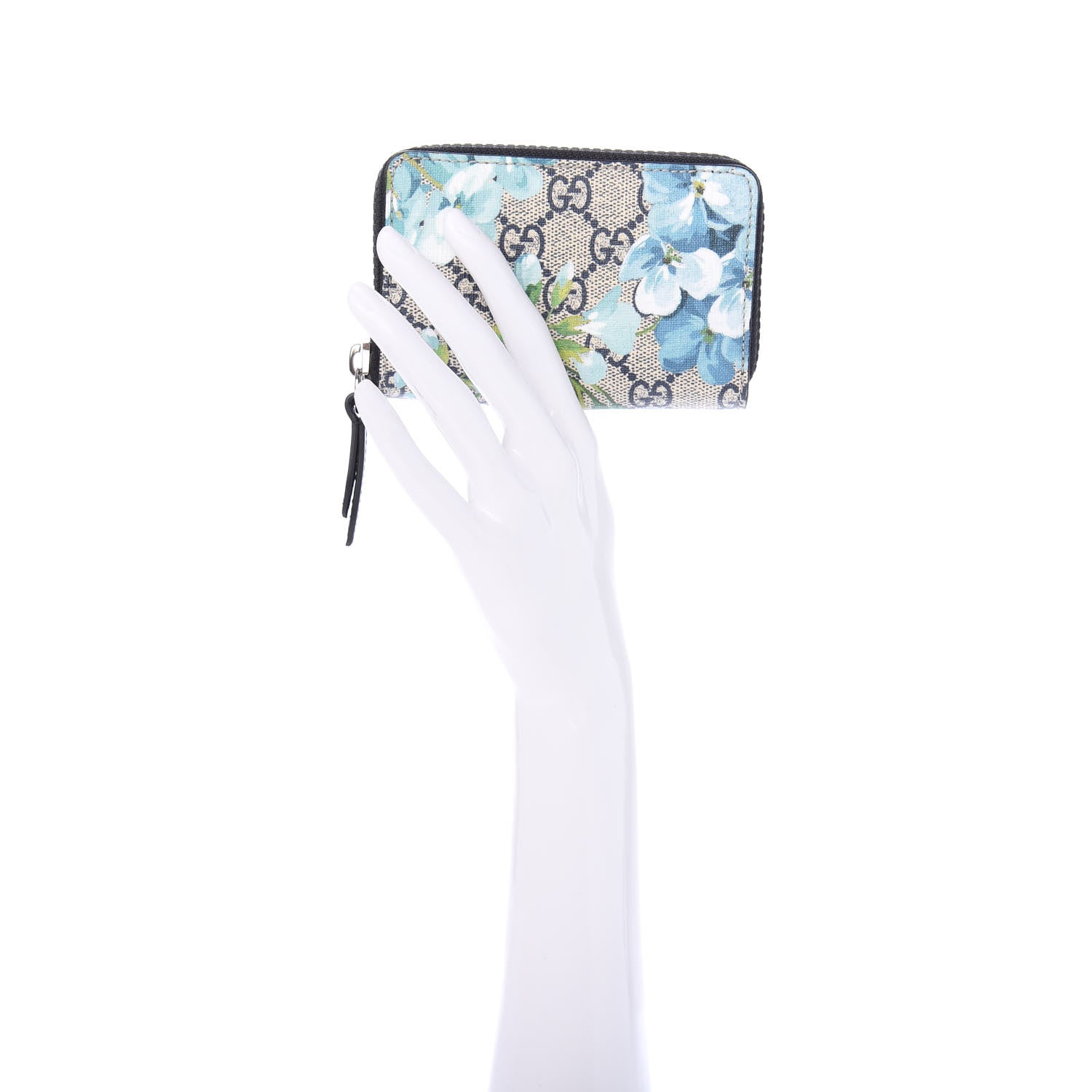 Gucci GG Supreme Monogram Blooms Zip Around Card Case Wallet Beige Blue Navy 2 of 7