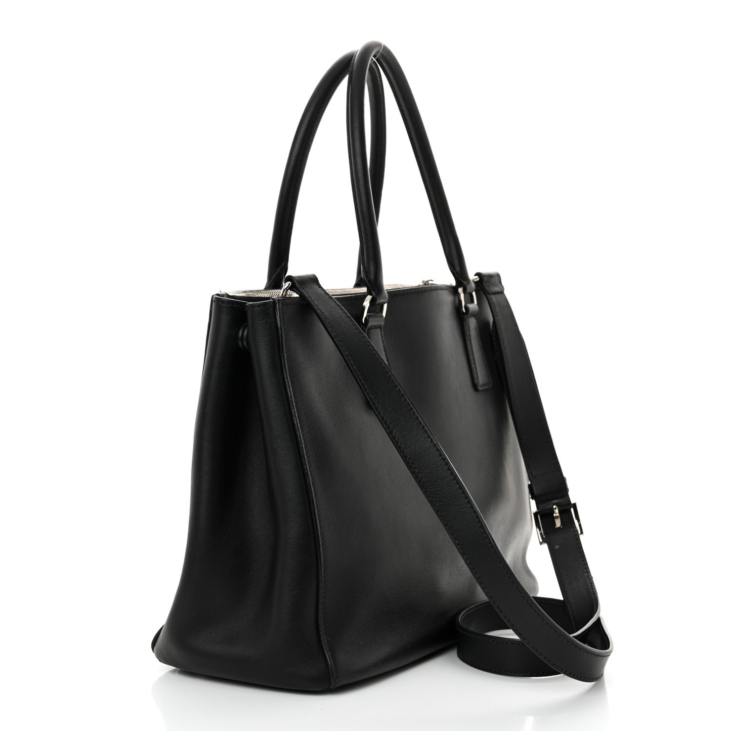 City Calf Bi-Color Medium Galleria Double Zip Tote Black Celeste