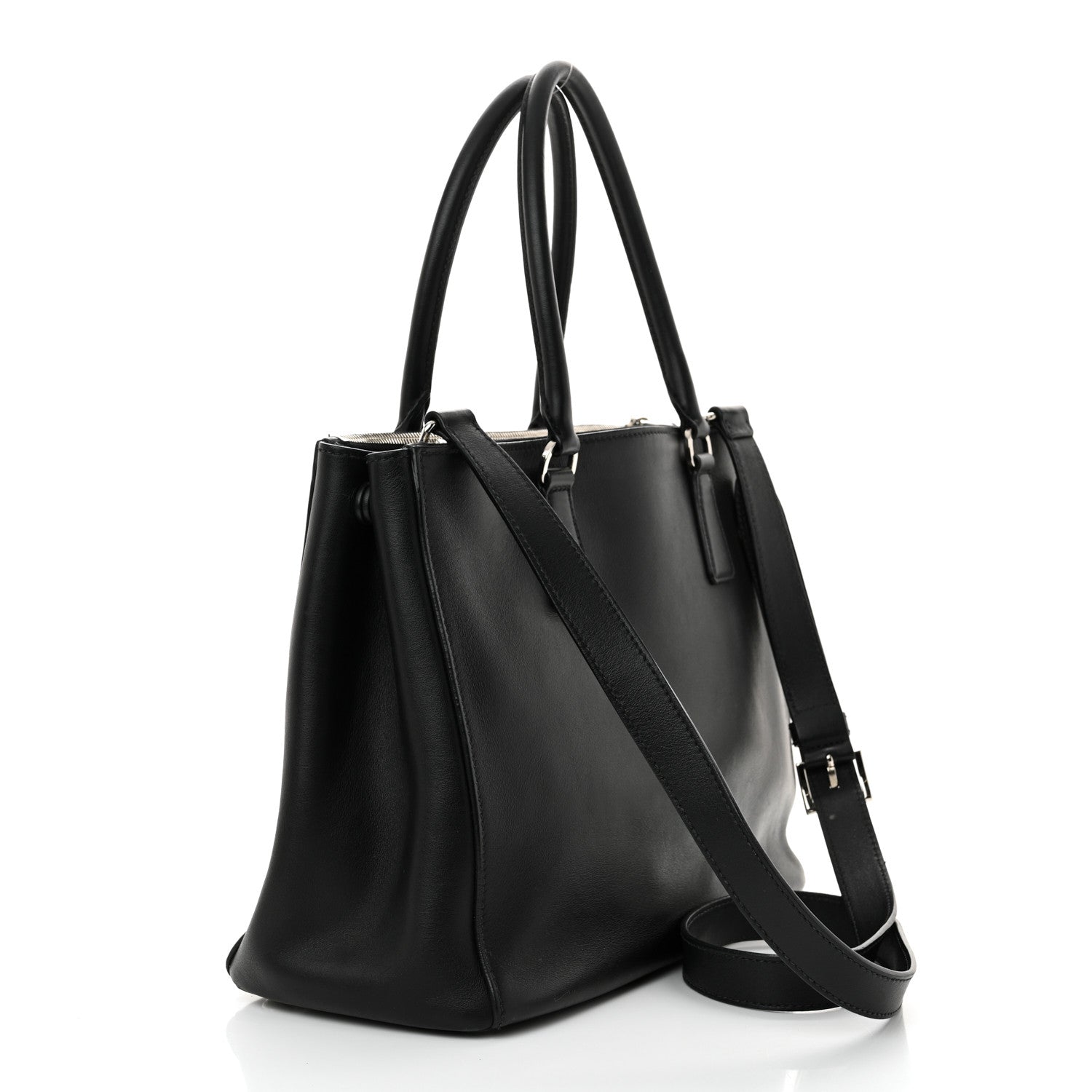 Prada City Calf Bi-Color Medium Galleria Double Zip Tote Black Celeste 3 of 18