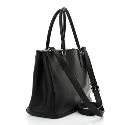 Prada City Calf Bi-Color Medium Galleria Double Zip Tote Black Celeste 3 of 18