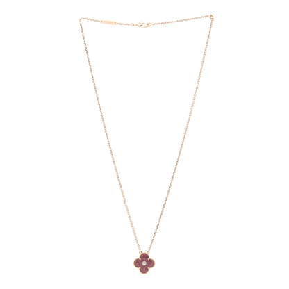 Van Cleef & Arpels 18K Rose Gold Diamond Rhodonite Vintage Alhambra Pendant Necklace 3 of 6