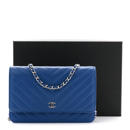 Chanel Caviar Chevron Quilted Wallet On Chain WOC Blue 13 of 13