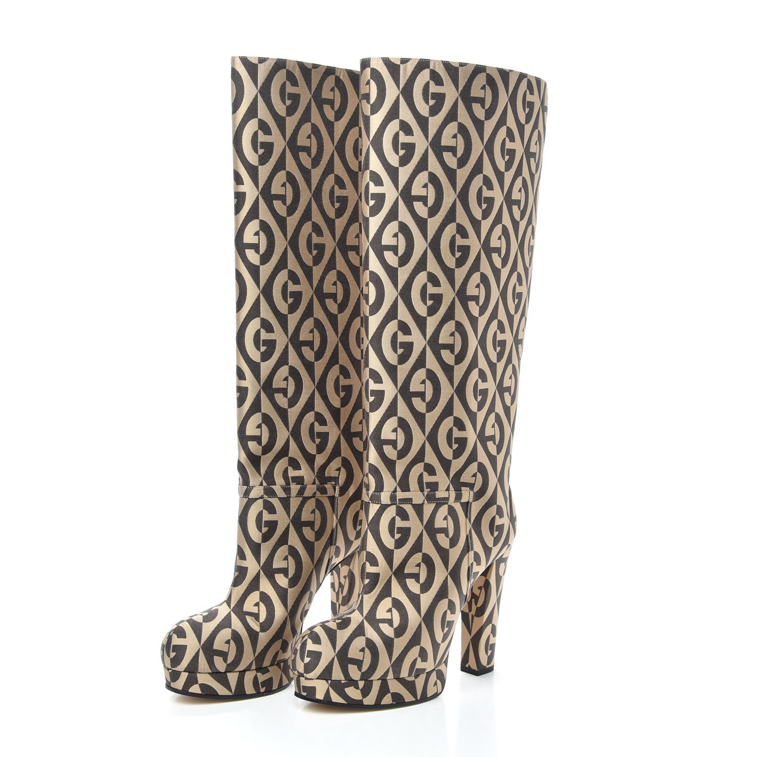 Gucci Fabric G Rhombus Print Platform Boots 37 Beige Cocoa 3 of 6