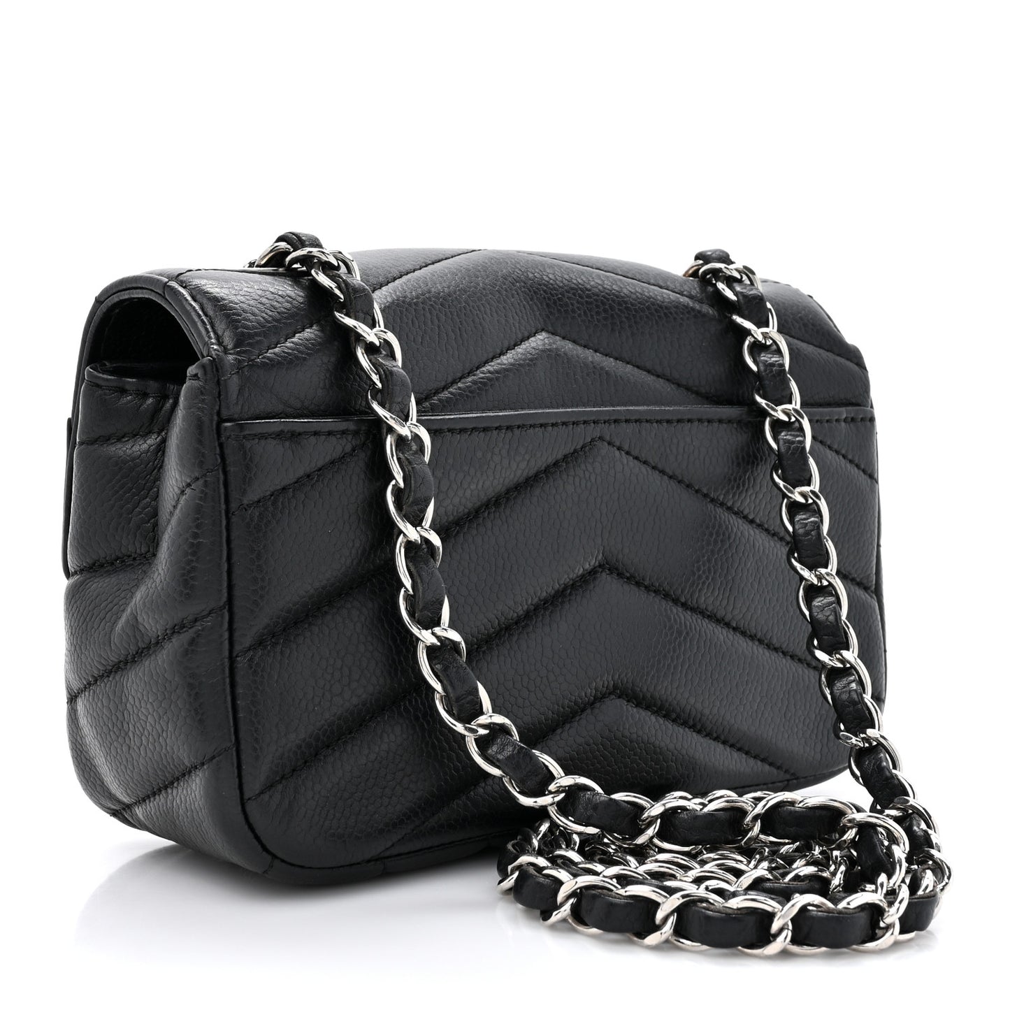 Caviar Chevron Quilted Small Single Flap Black