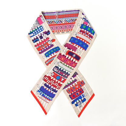 Hermes Silk Colliers De Chiens Maxi Twilly Creme Rouge Bleu 1 of 4