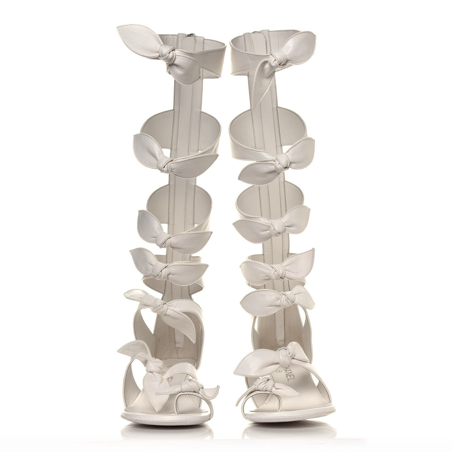 Lambskin Bow CC Mid Calf Sandals 39.5 White