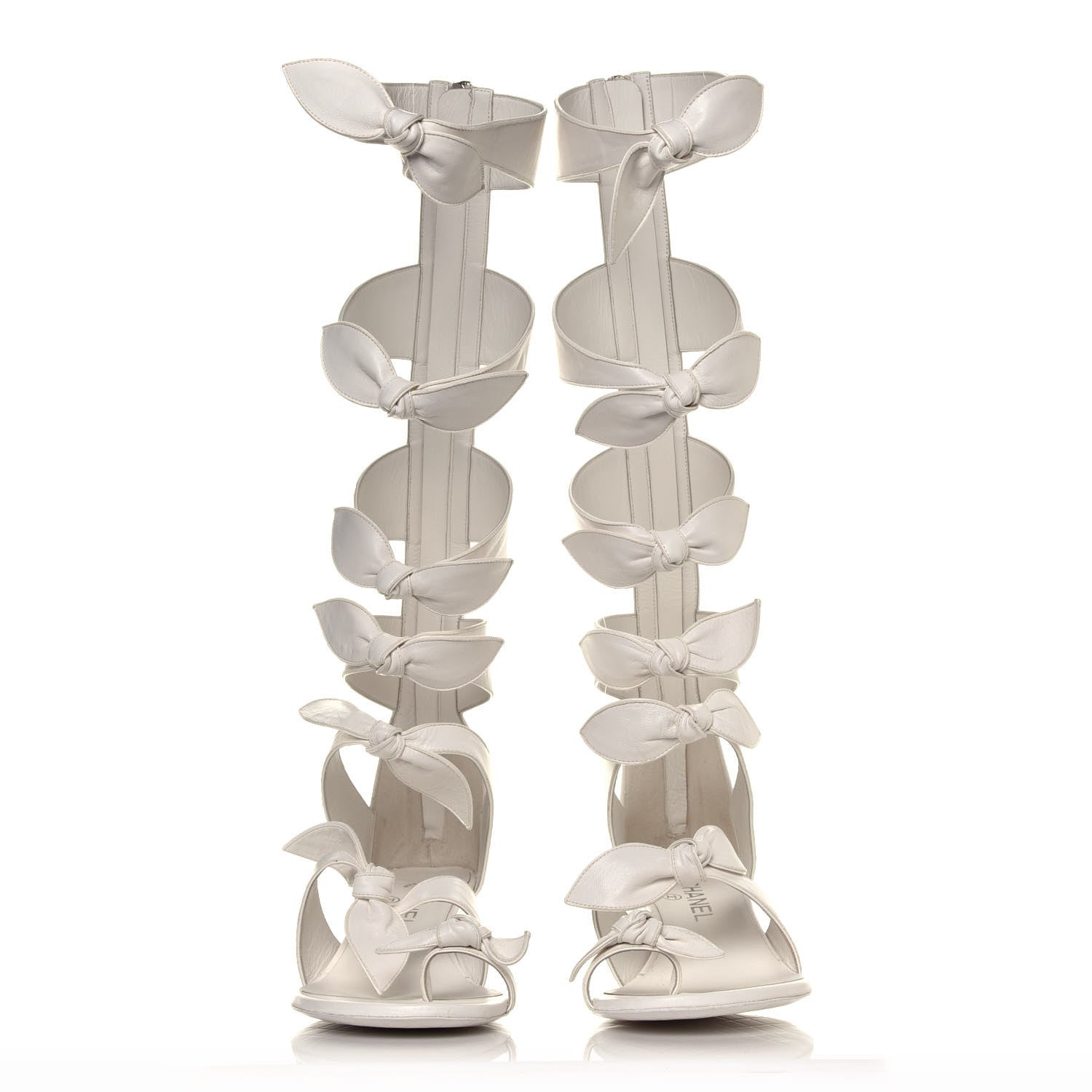 Chanel Lambskin Bow CC Mid Calf Sandals 39.5 White 2 of 7