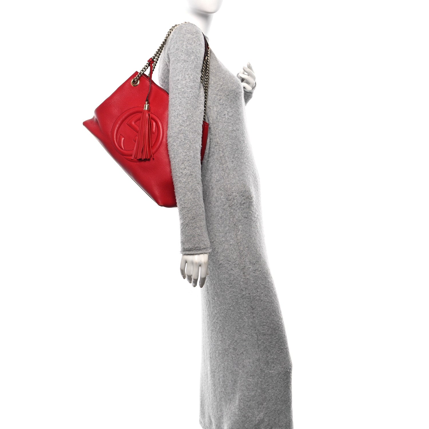 Gucci Pebbled Calfskin Medium Soho Chain Shoulder Bag Tabasco Red 2 of 13