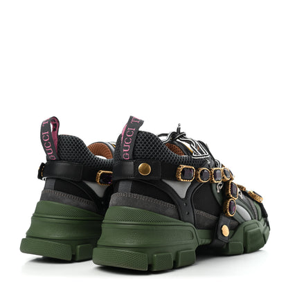 Gucci X SEGA Mesh Suede Calfskin Removable Crystals Flashtrek Sneakers 38 Loess Black Olive Green 4 of 4