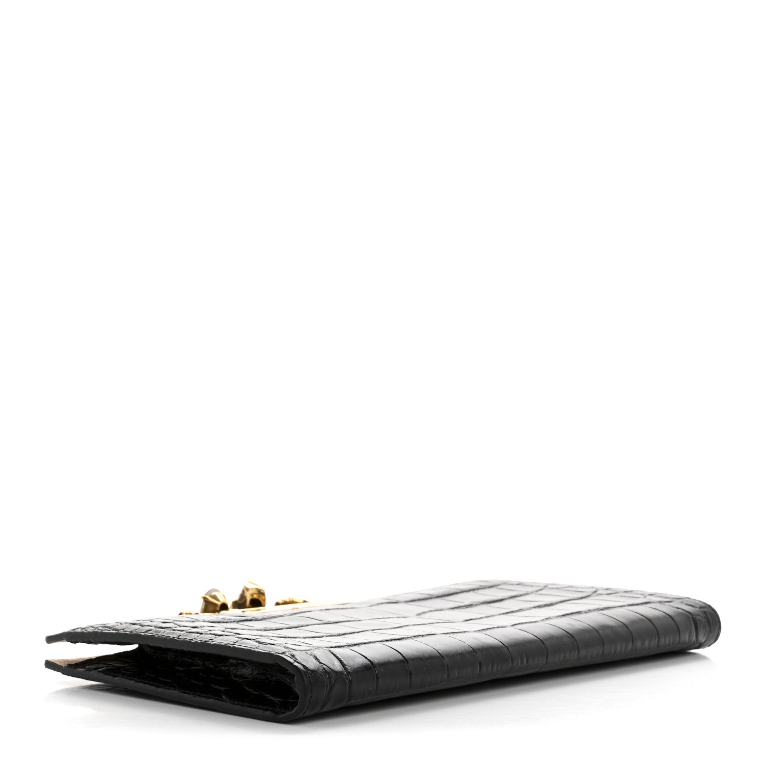 Alexander McQueen Calfskin Crocodile Embossed Knuckle Flat Clutch Black 4 of 11
