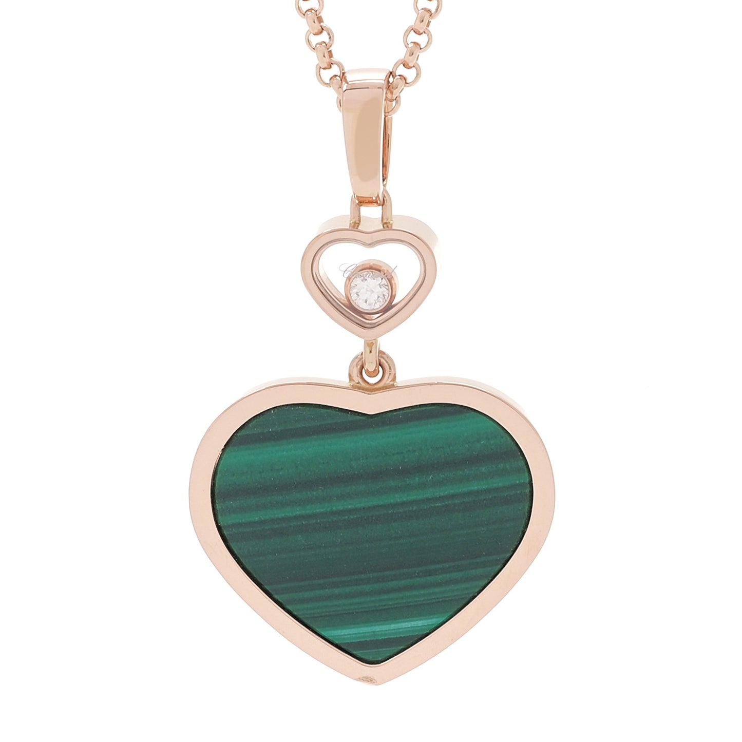 18K Rose Gold Diamond Malachite Happy Hearts Pendant Necklace