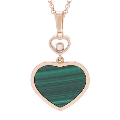 Chopard 18K Rose Gold Diamond Malachite Happy Hearts Pendant Necklace 4 of 6