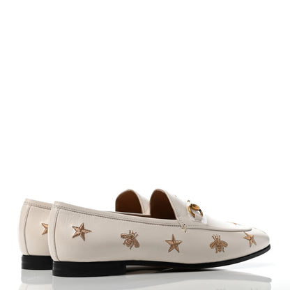 Gucci Goatskin Bee Star Embroidered Womens Jordaan Loafers 38.5 Mystic White 3 of 4