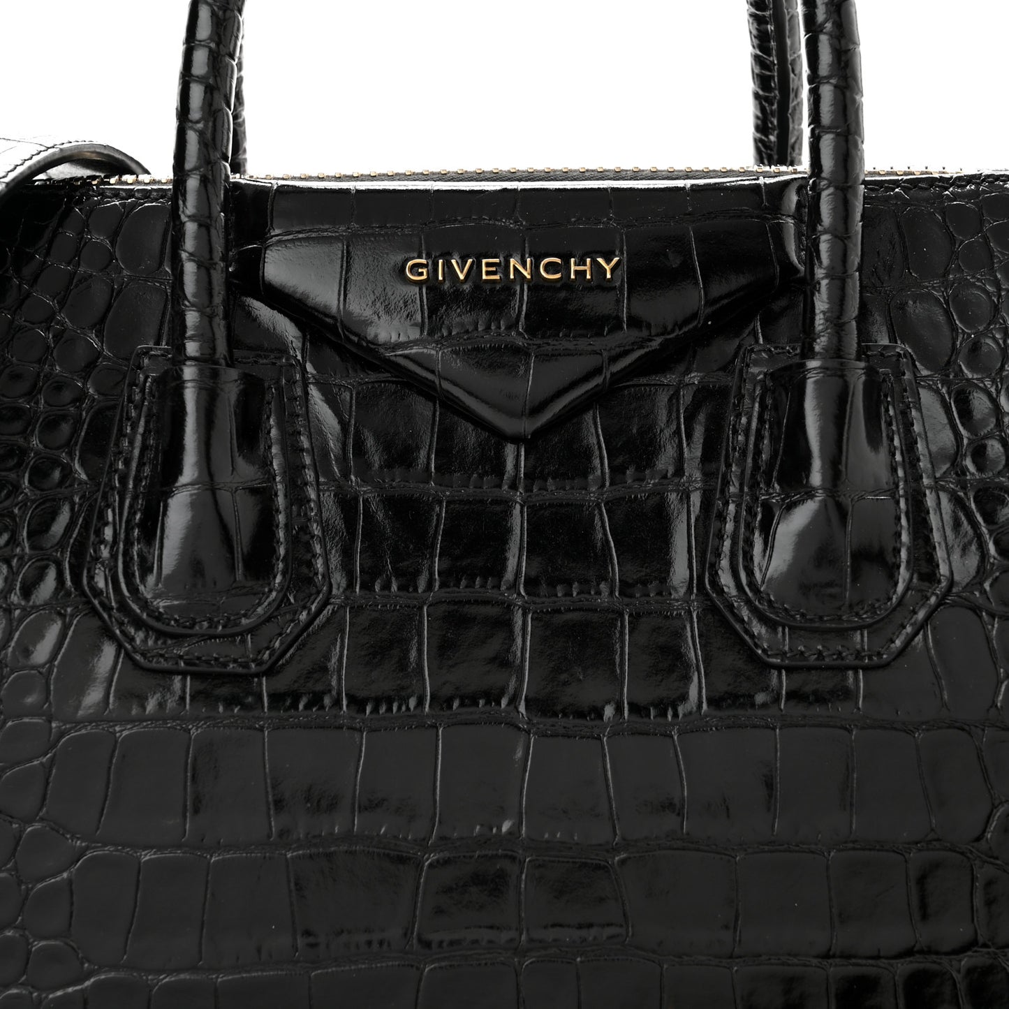 Calfskin Crocodile Embossed Small Antigona Black