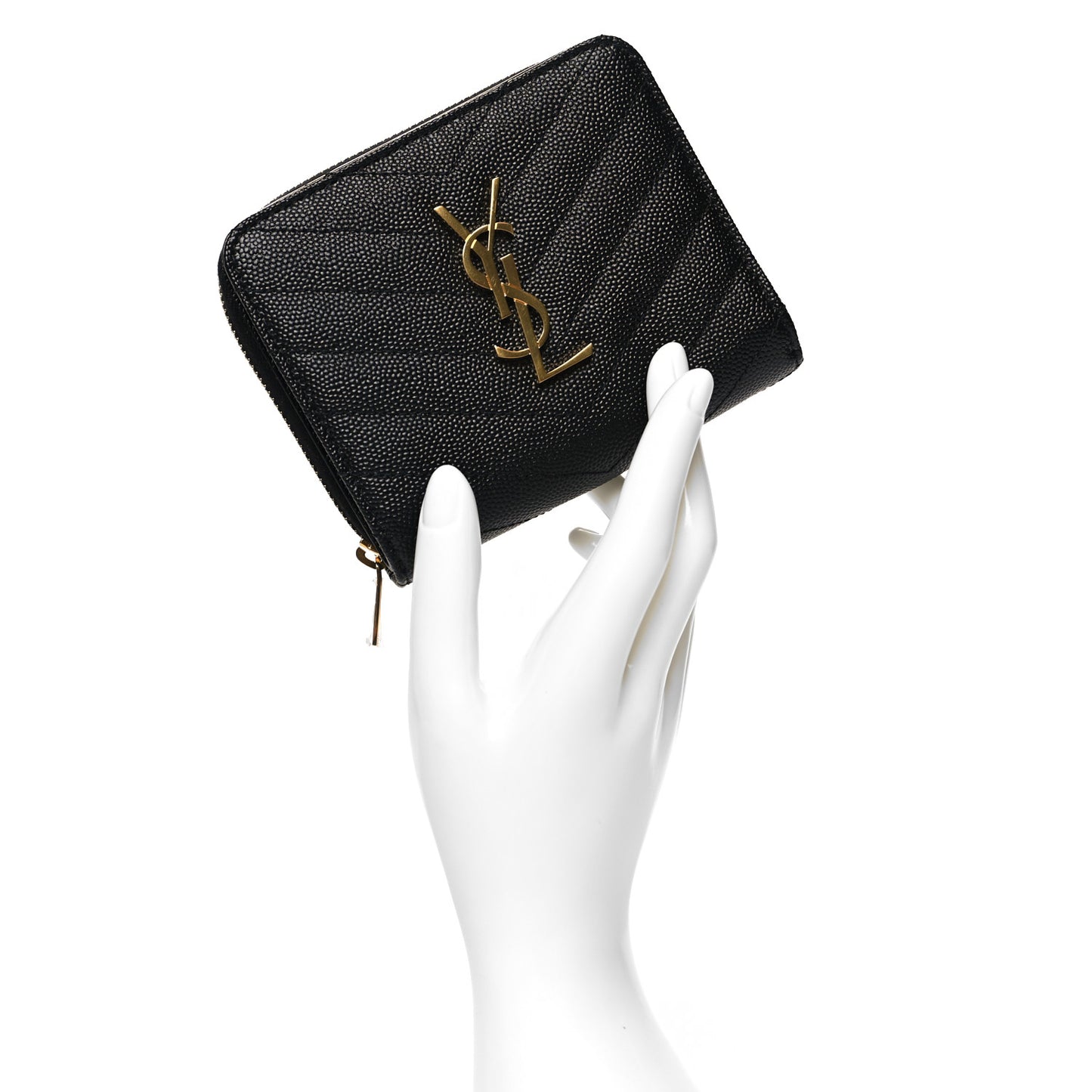 Grain De Poudre Matelasse Chevron Monogram Compact Zip Around Wallet Black