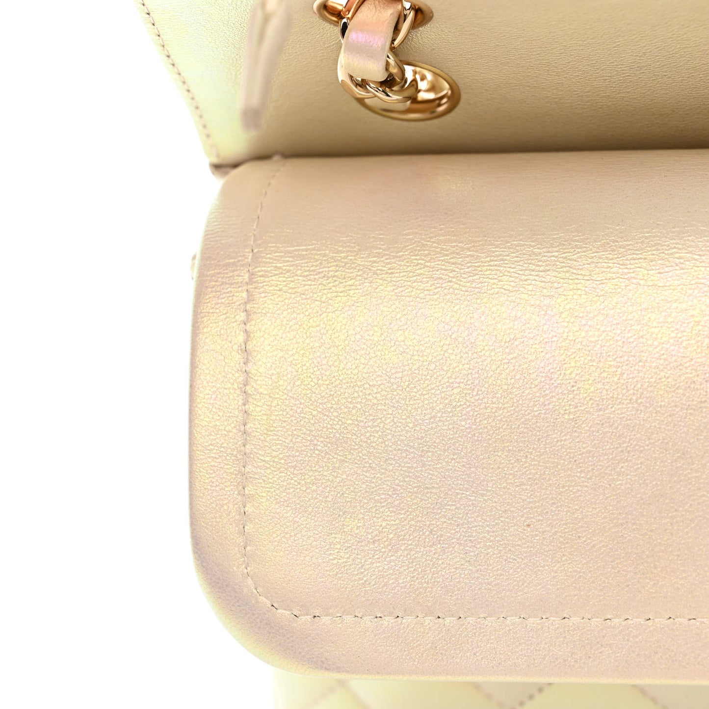 Iridescent Lambskin Quilted Medium Double Flap Ivory