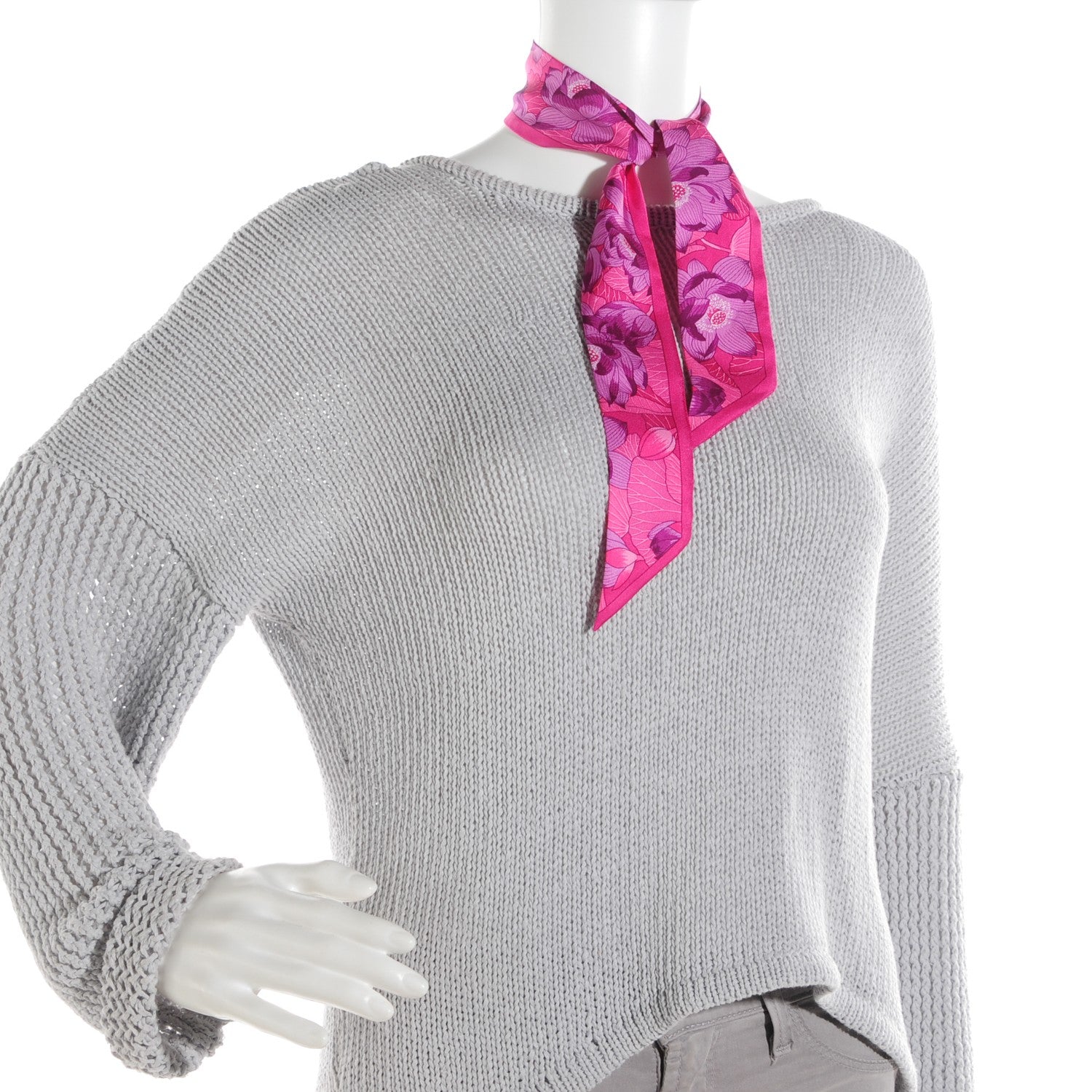 Hermes Silk Fleurs de Lotus Twilly Rose Indien Fuchsia Violet 2 of 6