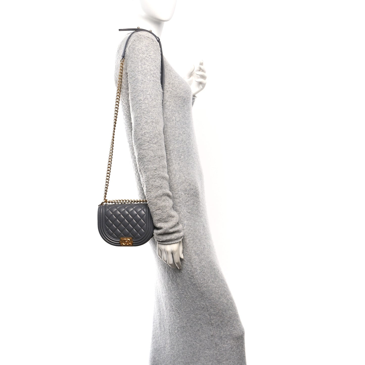 Caviar Quilted Small Boy Messenger Bag Dark Grey