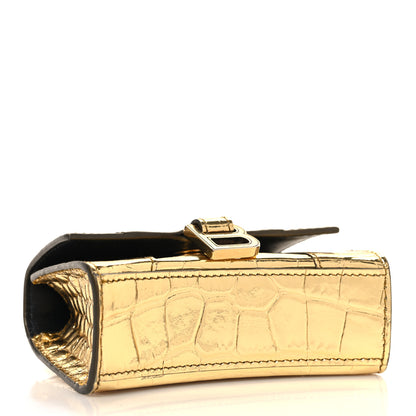 Balenciaga Metallic Calfskin Crocodile Embossed Hourglass Top Handle Bag Mini with Chain Gold 4 of 10