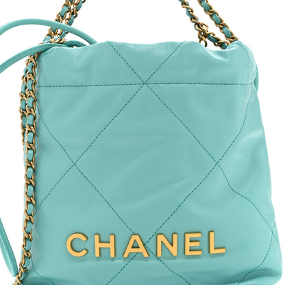 Chanel Shiny Calfskin Quilted Mini Chanel 22 Turquoise 8 of 10