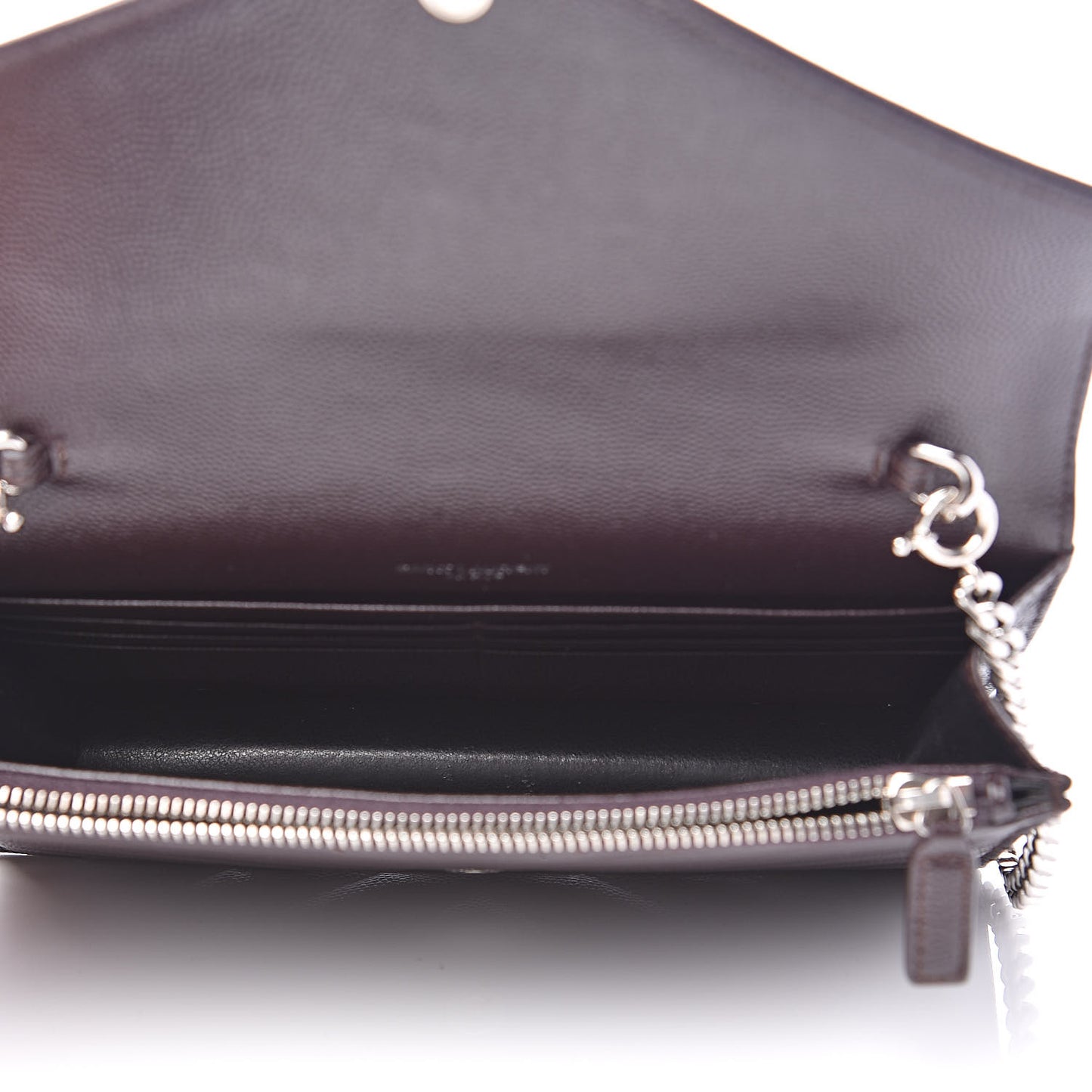 Grain De Poudre Matelasse Chevron Monogram Envelope Chain Wallet Dark Brown