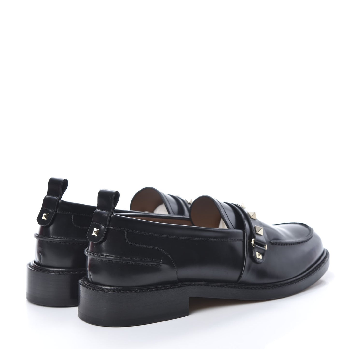 Calfskin Rockstud Abraded Loafers 39.5 Black
