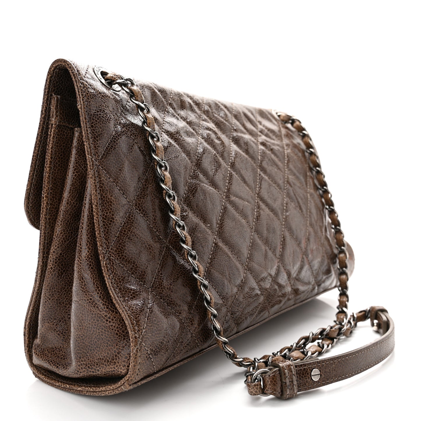 Crumpled Grained Calfskin Jumbo CC Crave Flap Brown