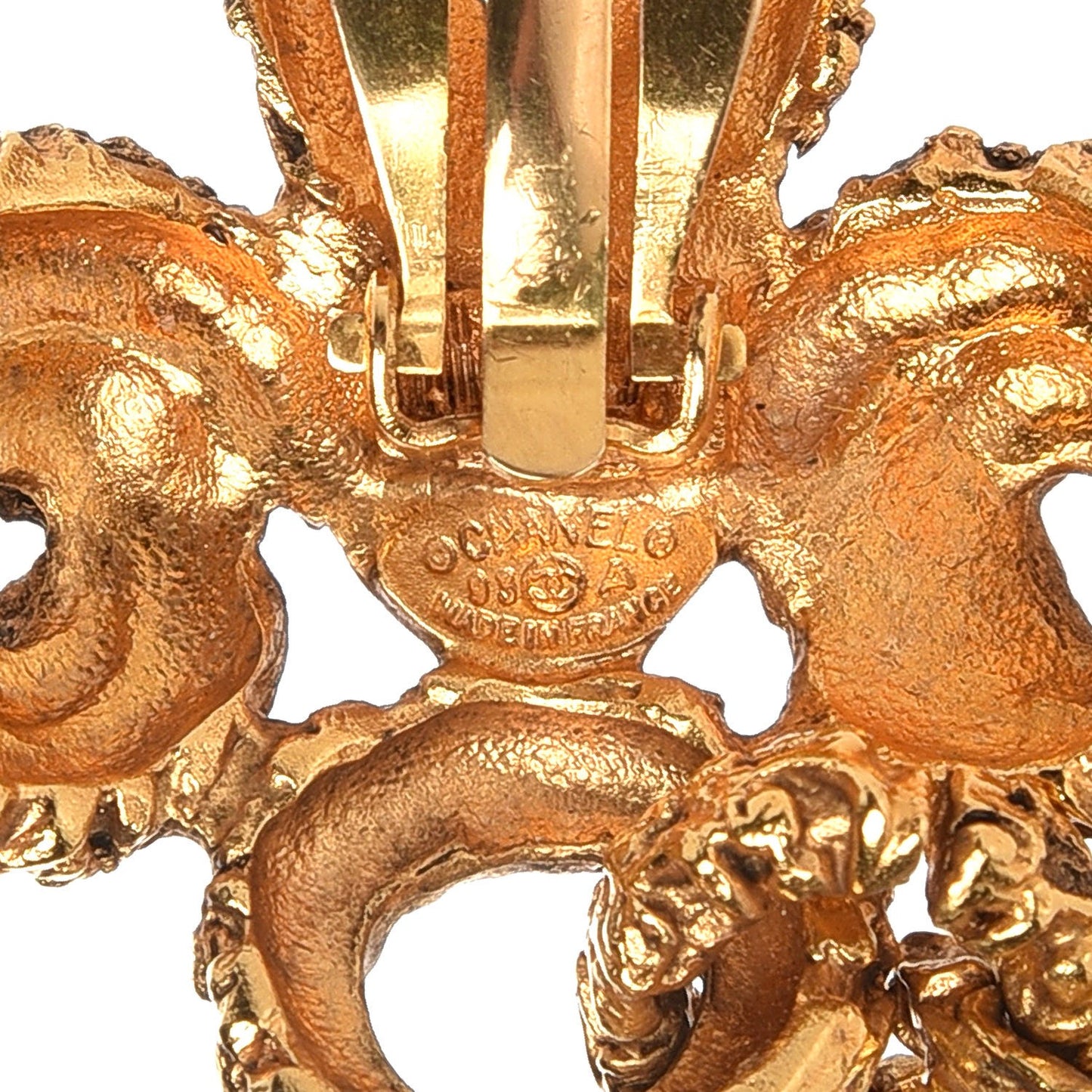 Fleur De Lis CC Drop Clip On Earrings Gold