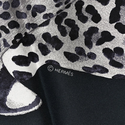 Hermes Silk Twill Lazy Leopardesses Scarf 90 Vert Black Gris 2 of 3