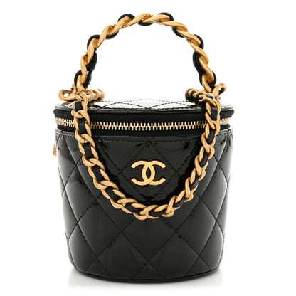 Chanel Patent Quilted Afternoon Tea Top Handle Vanity Case With Chain Black 1 of 11