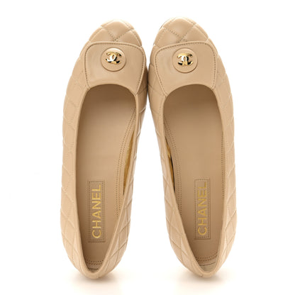 Chanel Lambskin Quilted CC Ballerina Flats 40 Light Beige 2 of 11